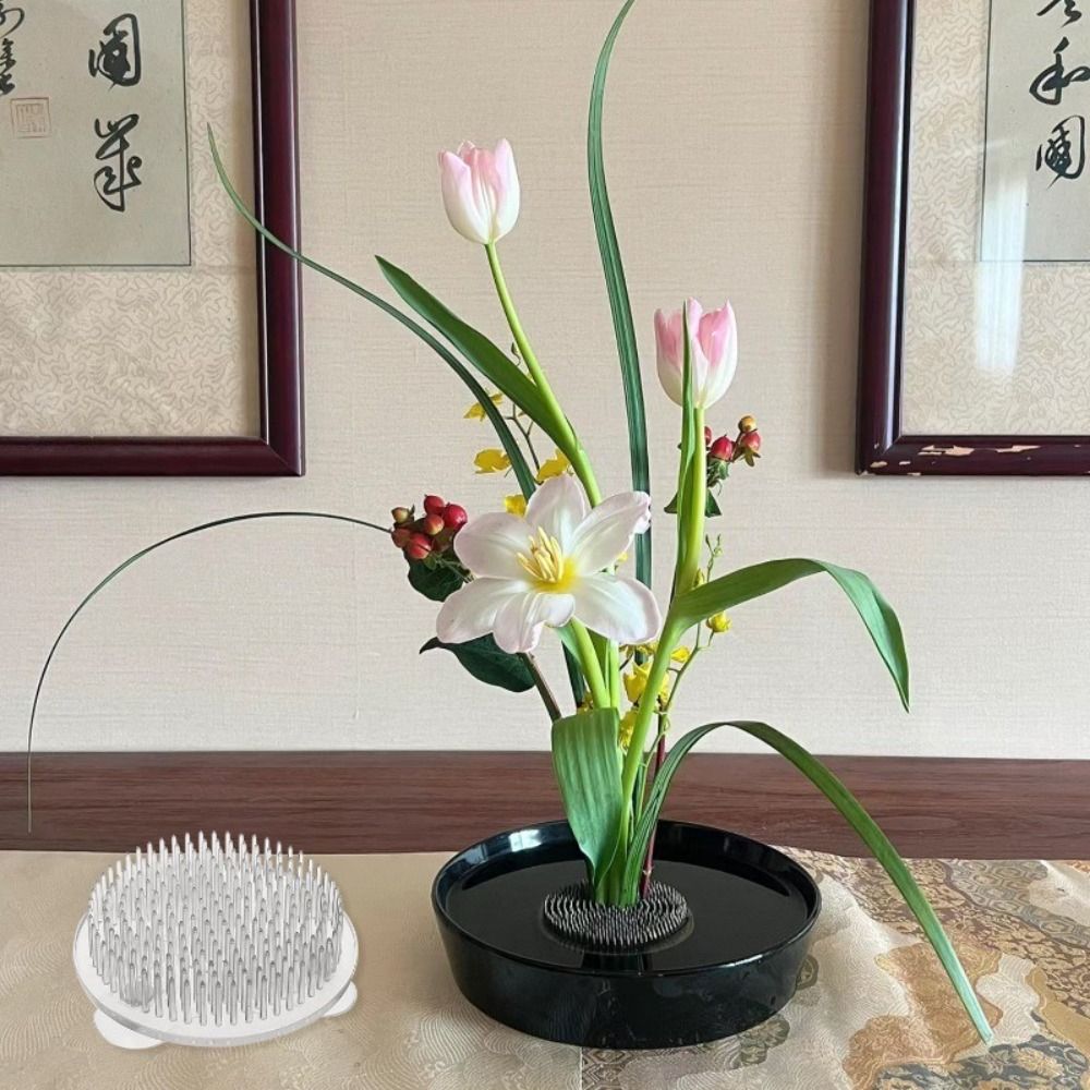 Ikebana Vase Kenzan - ฐานรองก้านดอกไม้แบบใส 1/3 ชิ้น สำหรับจัดดอกไม้แบบวงกลม DIY กันน้ำ